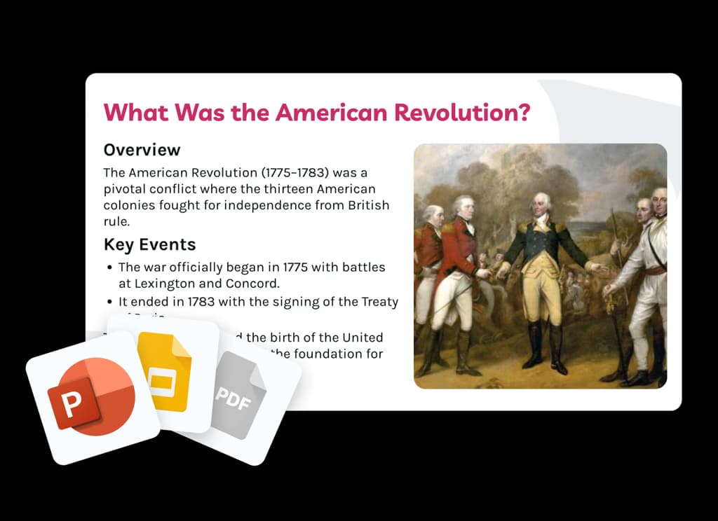 American revolution slide with export format logos
